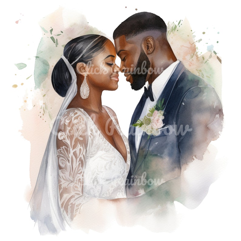 Just Married Black Couple Watercolor Clipart (digital Download) - Etsy