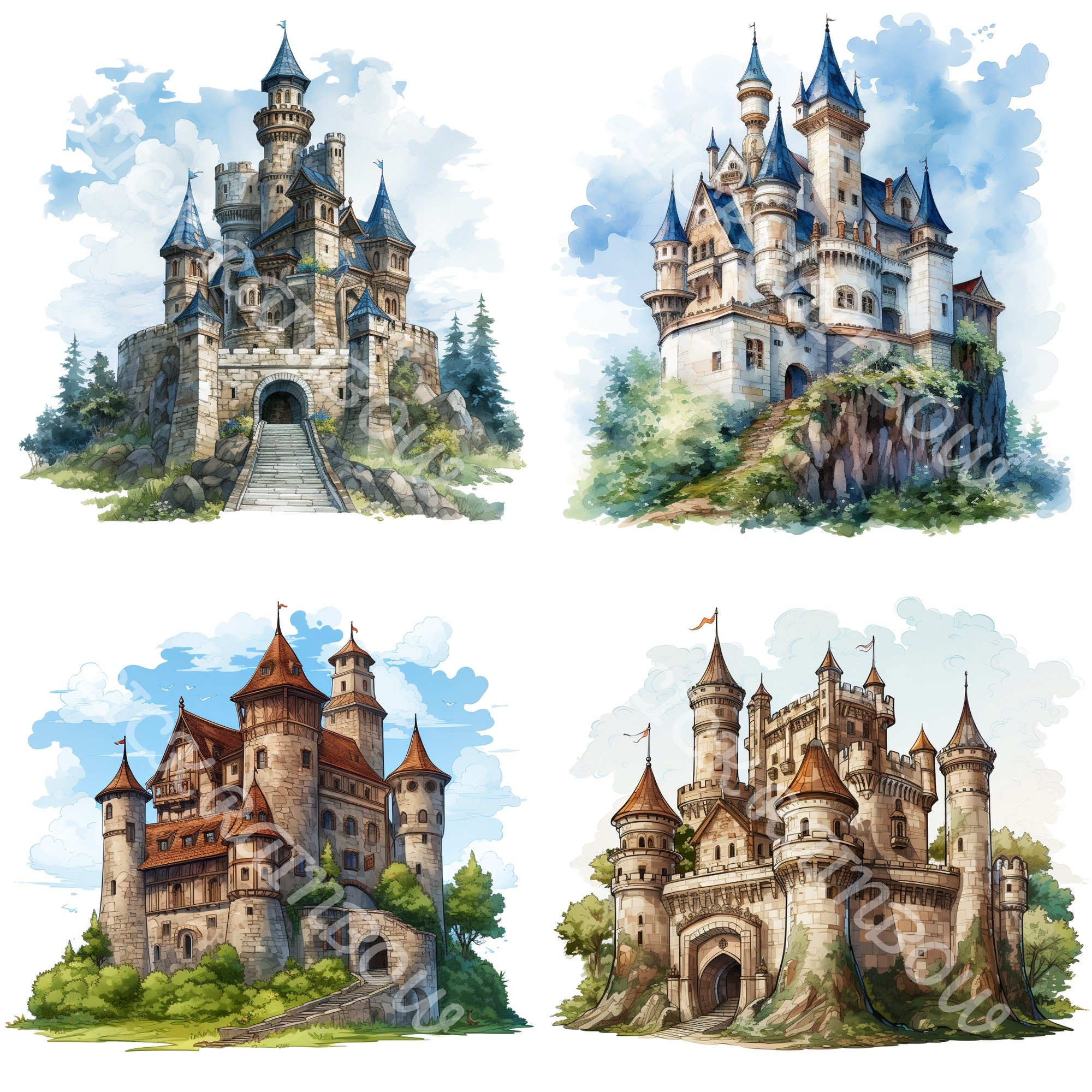 Medieval Castle Clipart: Middle Ages PNG Illustrations (instant ...