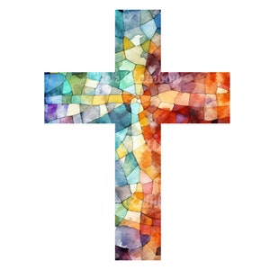 Mosaic Christian Cross Clipart, 12 Christian Cross PNG, Christian Cross Watercolor, Christian Cross Illustration, Digital Download