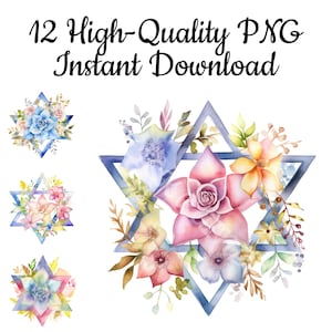 Star of David Clipart, 12 Star of David PNG, Star of David Illustration, Star of David Painting, Star of David Design, Digital Download