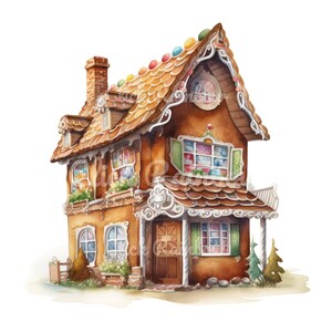 Gingerbread House Clipart, 12 Gingerbread House PNG, Gingerbread House Illustration, Gingerbread House Art Print, Digital Download