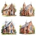 Brick Church Clipart: 12 Watercolor Church PNG Images (digital Download ...