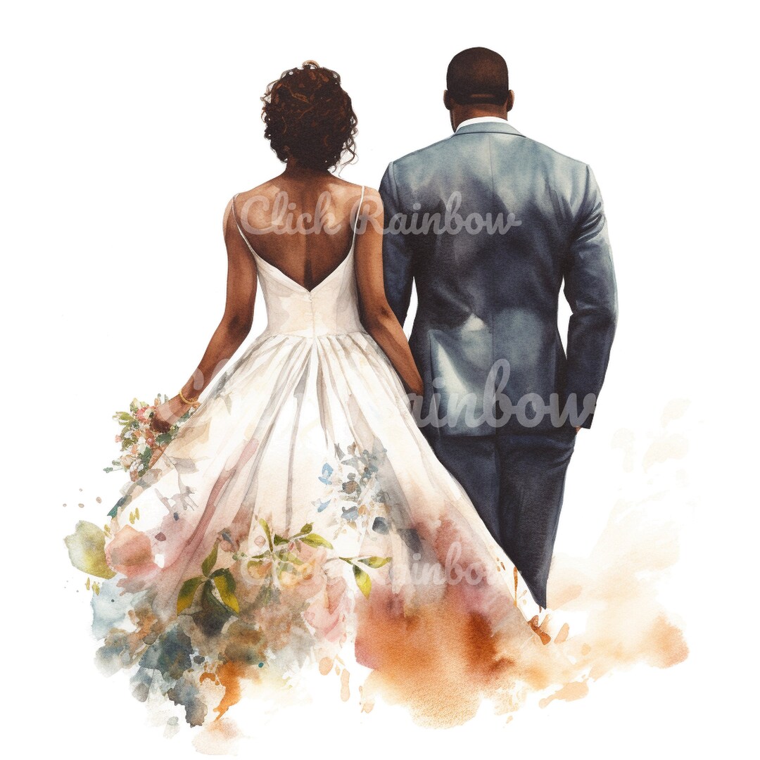 Black Just Married Couple Clipart, Black Couple Watercolor, Black ...