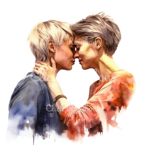 Lesbian Couple Clipart, 12 Lesbian Kiss PNG, Gay Pride Printable, Lesbian Illustration, Lesbian Painting, Lesbian Art, Instant Download