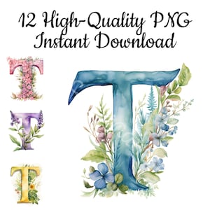 Clipart da letra T, 12 letras T PNG, arte da parede da letra T, pintura da letra T, gráfico da letra T, sublimação da letra T, download instantâneo