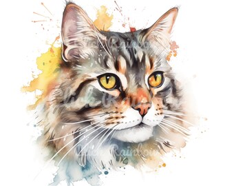 Cat Clipart, 12 Cat PNG, Cat Painting, Cat Illustration, Cat Sublimation, Cat Wall Art, Cat Poster, Cat Digital Art, Instant Download