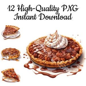 Thanksgiving Pecan Pie Clipart, 12 Pecan Pie PNG, Pecan Pie Illustration, Pecan Pie Art Print, Pecan Pie Sublimation, Instant Download