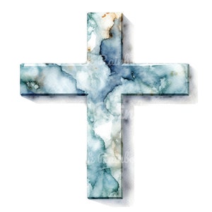 Marble Christian Cross Clipart, 12 Christian Cross PNG, Watercolor Christian Cross, Marble Christian Cross Illustration, Digital Download