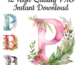 Letter P Clipart, 12 Letter P PNG, Letter P Canvas, Letter P Printable, Letter P Illustration, Digital Letter P, Instant Download