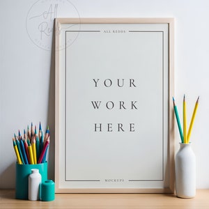 2x3 Adorable Nursery Frame Mockup PSD | Neutral Kids Decor Wood Frame | Vertical Poster Template in Baby Room | Bright Wall | Colorful 4K |
