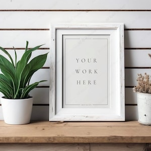 2x3 Farmhouse White Frame Mockup | Rustic Barnwood Empty Portrait | 4K Vintage Photo Frame | Unique PSD Mock Up White Template | Driftwood |