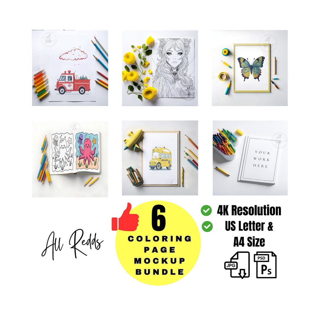 Mesmerizing Bundle of 6 PSD Best Coloring Page Mockups | Children ...