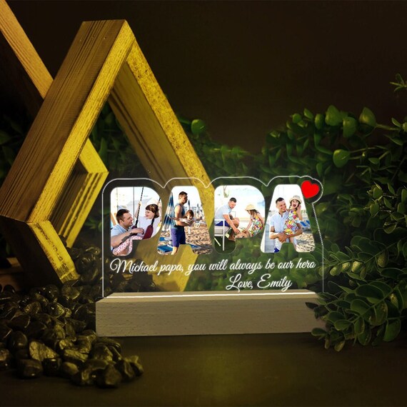 Personalized Papa 3D Night Light with Photo Frame, Fathers Day Gift From Daughter Son, Dad Birthday Gift, Custom Led Night Lamp For Dad