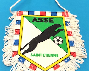 Saint Etienne ASSE France 1980s fanion football fait main / vintage item with wonderful colors and graphics