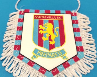 Aston Villa FC 1990s soccer football handmade fait-main pennant fanion wimpel banderin - unique vintage rare decorative item