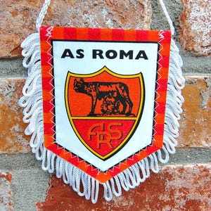 AS Roma 1980s football soccer calcio handmade pennant / fanion fait main / handgefertigt wimpel / vintage item wonderful colours & graphics