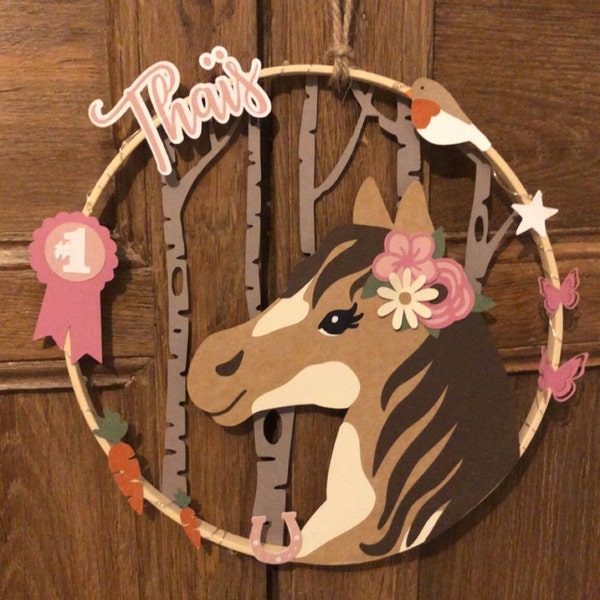 Couronne, prénom personnalisé, décoration chambre, Cheval, Veilleuse, cadeau naissance