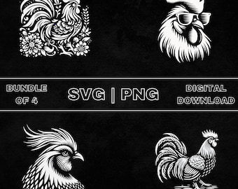 Paquete SVG Gamefowl, imágenes prediseñadas de gallo, ilustración vectorial de tema de animales de granja dibujada a mano, archivos PNG para grabado láser y artesanía
