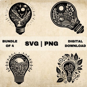 Paquete SVG de bombilla, imágenes prediseñadas de bombilla, ilustración vectorial de tema de bombilla dibujada a mano, archivos SVG para grabado láser y artesanía