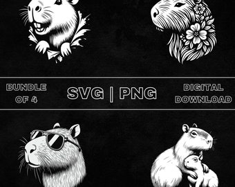 Capybara SVG Bundle, Capybara Clipart, Hand Drawn Cute Capybara Lover Theme Vector Illustration, PNG Files For Laser Engraving & Craft