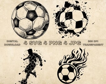 Soccer SVG Bundle, PNG, Soccer Clipart, Hand Drawn Soccer Ball Vector Illustration, SVG Files For Laser Engraving