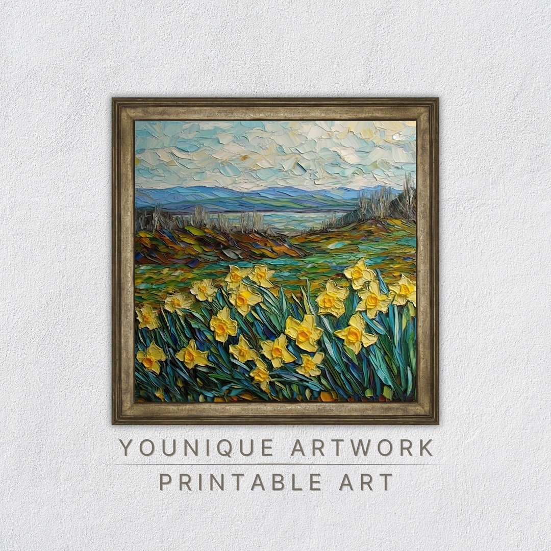 Daffodils Impasto Oil Painting, Impressionism Printable Wall Art ...