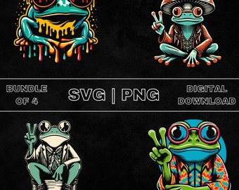 ヒッピー カエル SVG バンドル、カエル マッシュルーム クリップアート