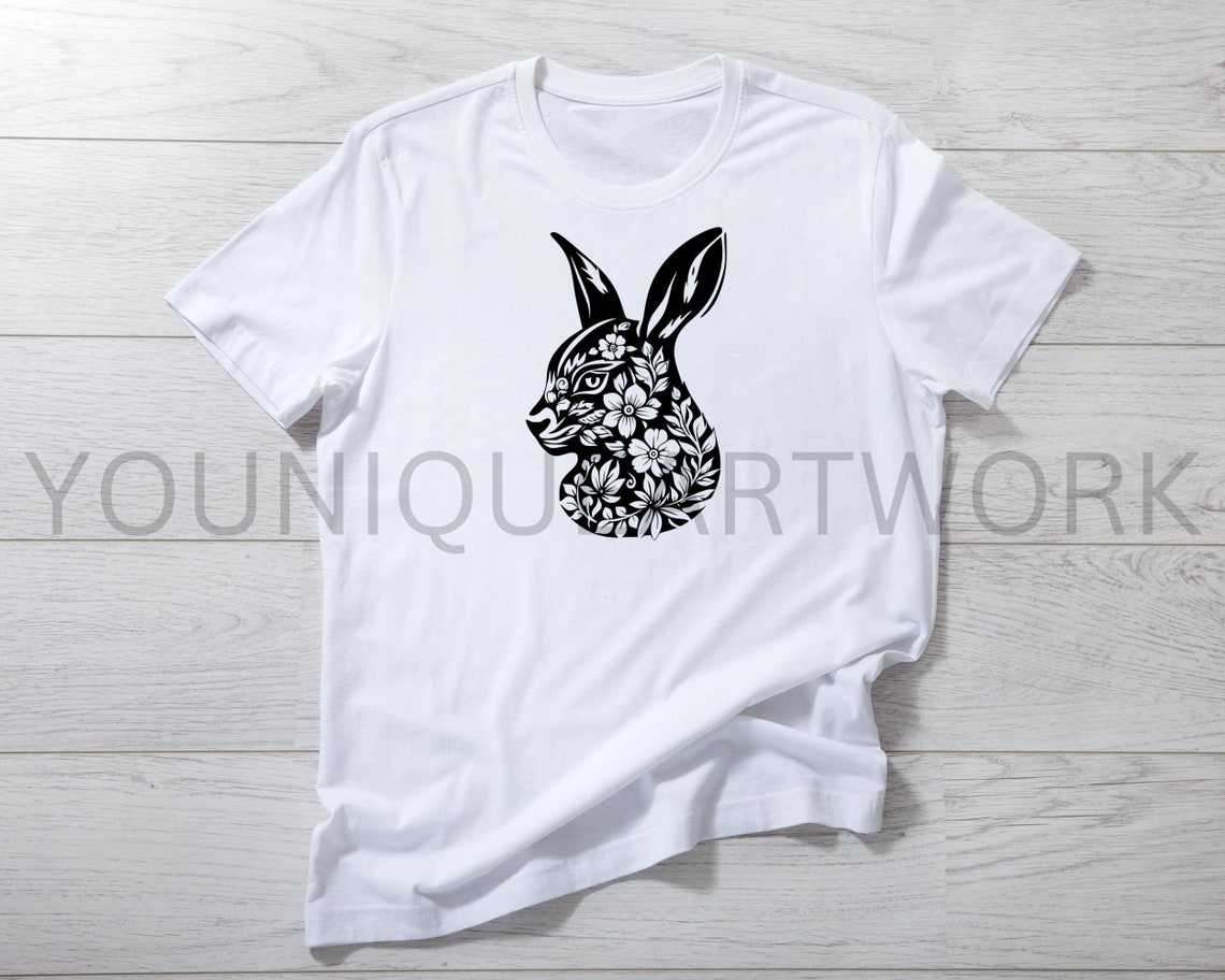 Floral Bunny SVG Bundle, PNG, Rabbit Head Clipart, Hand Drawn Bunnies ...