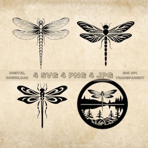 Dragonfly SVG Bundle, PNG, Dragonfly Clipart, Hand Drawn Dragonflies Vector Illustration, SVG Files For Laser Engraving