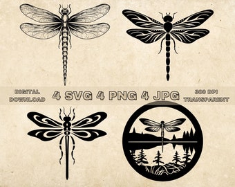 Libellule SVG Bundle, PNG, libellule Clipart, Illustration vectorielle de libellules dessinés à la main, fichiers SVG pour la gravure au Laser