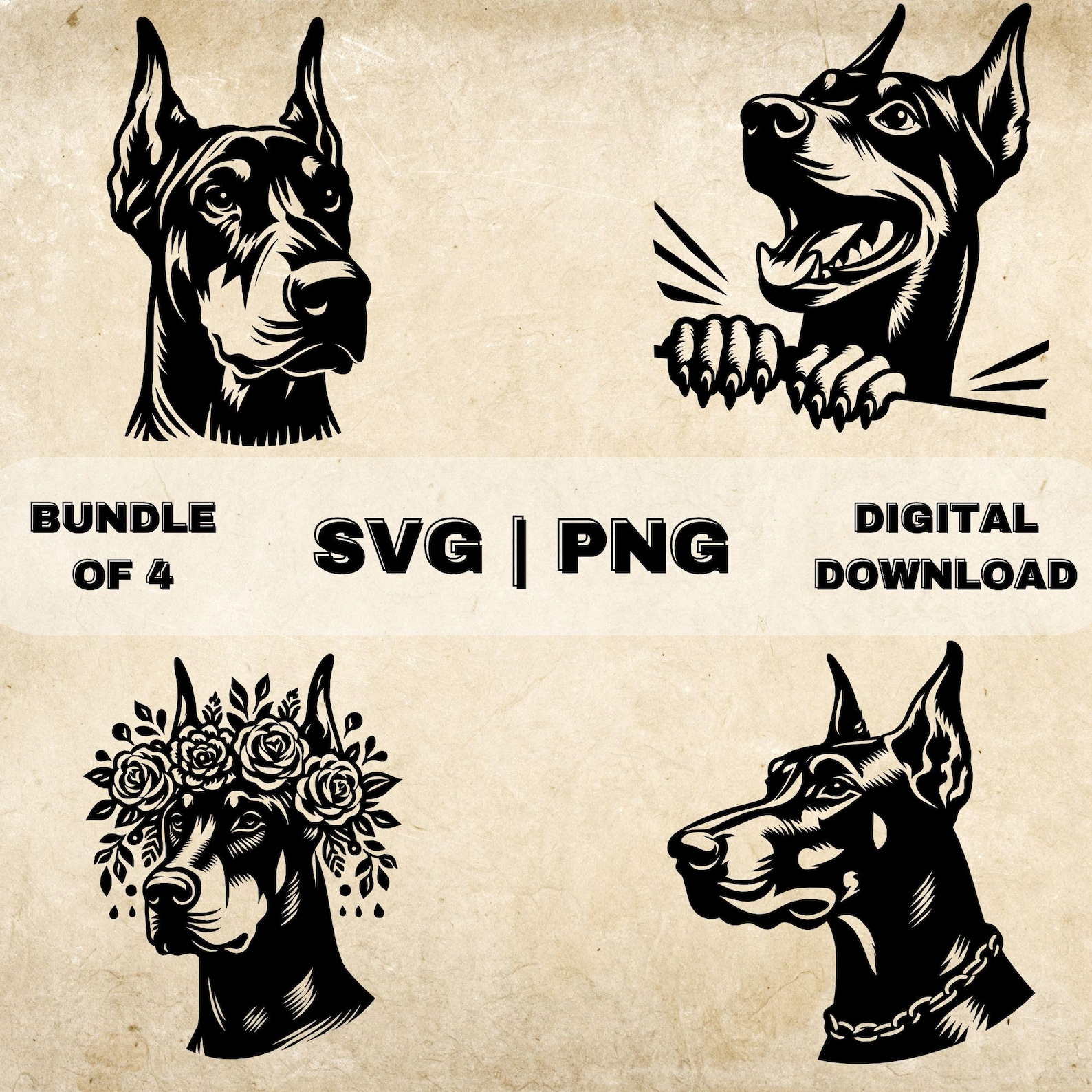 Doberman SVG Bundle, Doberman Clipart, Hand Drawn Dog Theme Vector ...