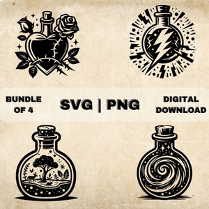 Magic Potion SVG Bundle, Magical Clipart, Hand Drawn Brewing Themed Vector Illustration, SVG Files For Laser Engraving & Craft