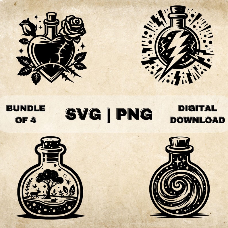 Magic Potion SVG Bundle, Magical Clipart, Hand Drawn Brewing Themed ...