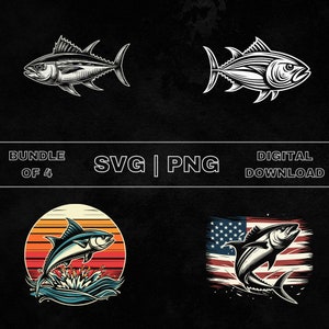 Tuna SVG Bundle, Tuna Fishing Clipart, Hand Drawn Tuna Fish Lover Theme Vector Illustration, PNG Files For Laser Engraving & Craft