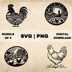 Chicken SVG Bundle, Farm Animal Clipart, Hand Drawn Chicken Lover Theme Vector Illustration, PNG Files For Laser Engraving & Craft