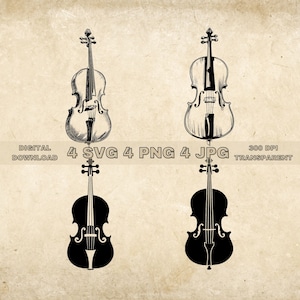 Cello SVG Bundle, PNG, Cellist Clipart, Hand Drawn Cello Vector Illustration, SVG Files For Laser Engraving