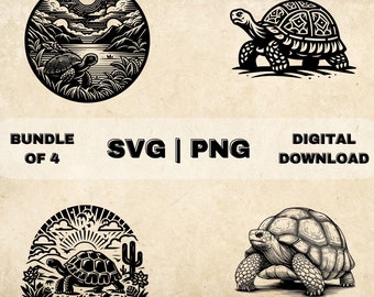 Tortoise SVG Bundle, Turtle Clipart, Hand Drawn Tortoise Lover Theme Vector Illustration, PNG Files For Laser Engraving & Craft