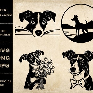 Rat Terrier SVG Bundle, PNG, Cute Dog Clipart, Hand Drawn Peeking Dog Illustration, SVG Files For Laser Engraving