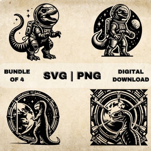 Dinosaur Space SVG Bundle, PNG, Cute Dino Spacesuit Clipart, Hand Drawn Dinosaurs Vector Illustration, SVG Files For Laser Engraving