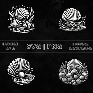 Bundle de palourdes SVG, clipart palourdes, illustration vectorielle de thème amoureux de la mer dessinés à la main, fichiers PNG pour gravure laser & artisanat