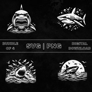 Shark SVG Bundle, Shark Clipart, Hand Drawn Shark Lover Theme Vector Illustration, PNG Files For Laser Engraving & Craft