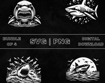 Shark SVG Bundle, Shark Clipart, Hand Drawn Shark Lover Theme Vector Illustration, PNG Files For Laser Engraving & Craft