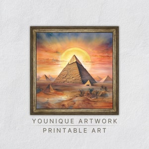 Egypt Print, Pyramids Watercolor Printable Art, Pyramid Painting Decor For Living Room, Egypt Wall Art, Digital Download
