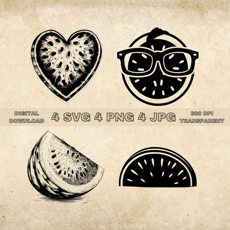 Watermelon SVG Bundle PNG Watermelon Clipart Hand Drawn - Etsy