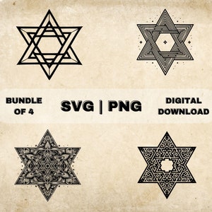 Star Of David SVG Bundle, Jewish Symbol Clipart, Hand Drawn Magen David Theme Vector Illustration, PNG Files For Laser Engraving & Craft