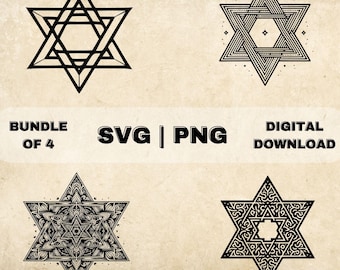 Star Of David SVG Bundle, Jewish Symbol Clipart, Hand Drawn Magen David Theme Vector Illustration, PNG Files For Laser Engraving & Craft