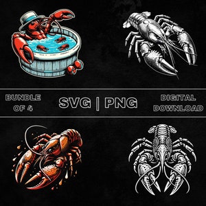 Crawfish SVG Bundle, Crawfish Funny Clipart, Hand Drawn Crayfish Theme Vector Illustration, PNG Files For Laser Engraving & Craft