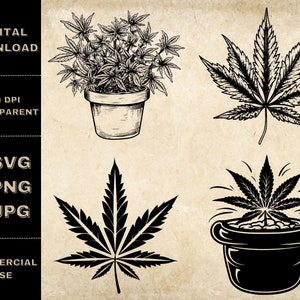 Gras SVG Bundle, PNG, Cannabis Blatt Clipart, handgezeichnete Marihuana Vektor Illustration, SVG-Dateien für die Lasergravur