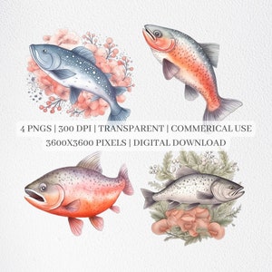 Lachs Clipart, Lachs PNG Dateien für Sublimation, Lachs Fisch Clip Art, Fisch Drucke, druckbare Wandkunst, kommerzielle Nutzung