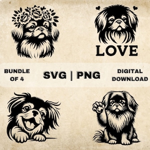 Pekingese SVG Bundle, Pekingese Clipart, Hand Drawn Dog Theme Vector Illustration, SVG Files For Laser Engraving & Craft